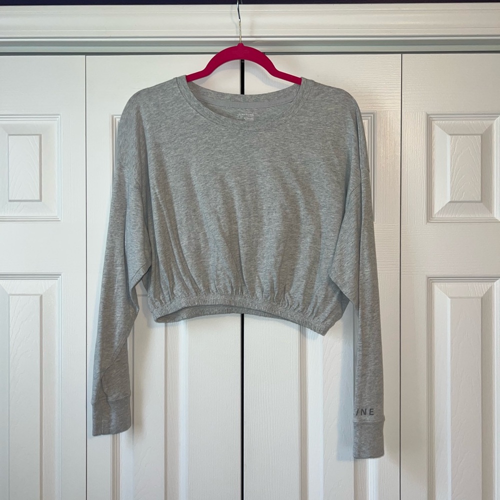 OFFL/NE by Aerie Gray Cropped Long Sleeve Top